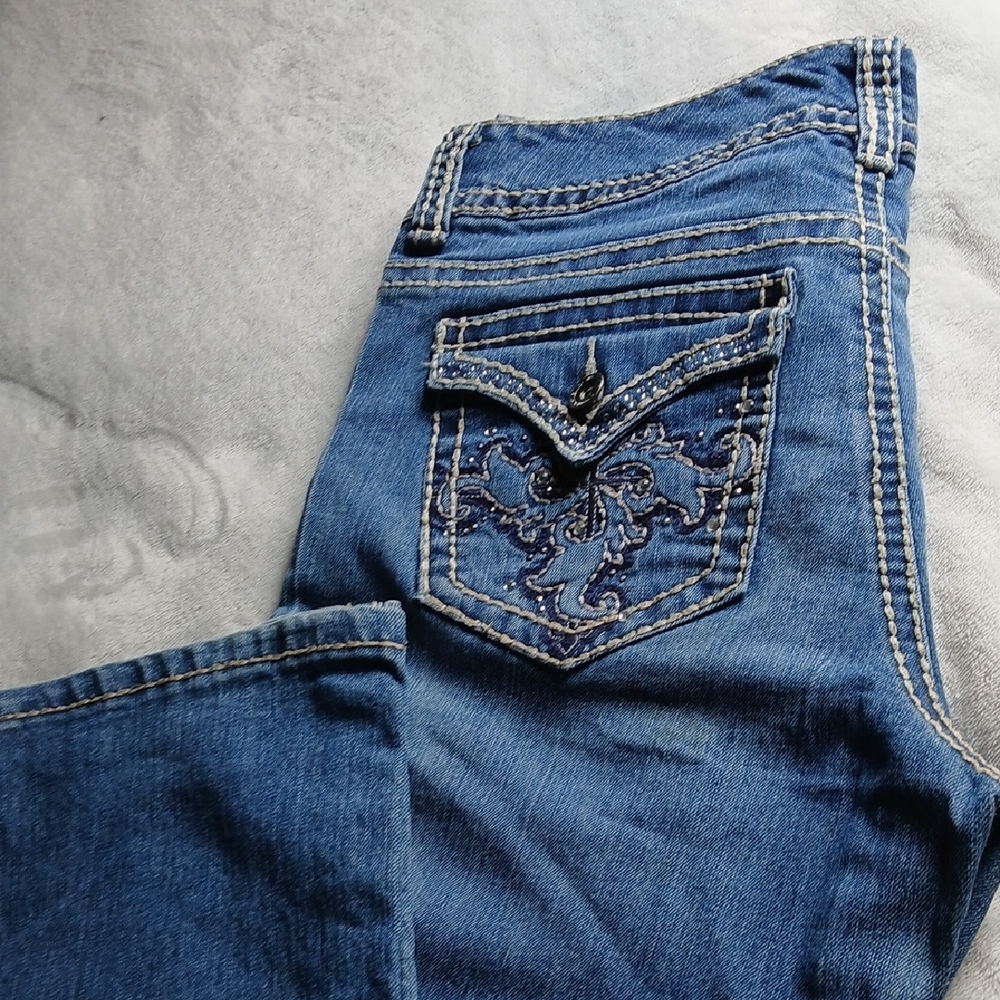 Nine West Medium Blue Bootcut Jeans with Embroidered Back Pocket - Picture 4 of 8